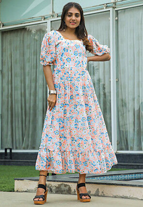 Off white flower printed western collection dress clearance