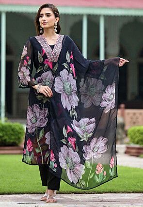 Digital Printed Georgette Pakistani suit in Black