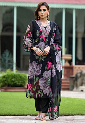 Digital Printed Georgette Pakistani suit in Black