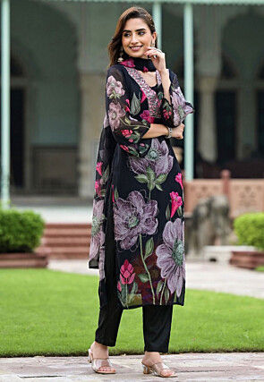 Digital Printed Georgette Pakistani suit in Black