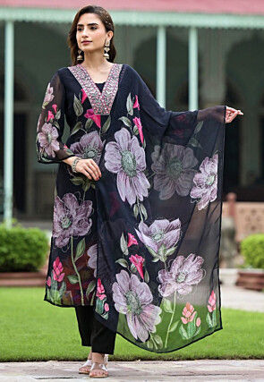 Digital Printed Georgette Pakistani Suit in Black