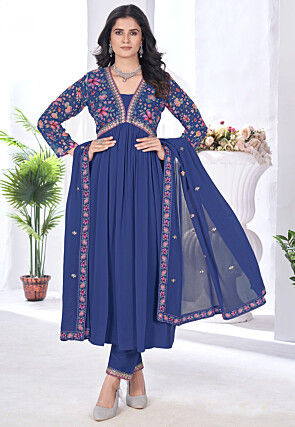 Digital Printed Georgette Pakistani Suit in Blue