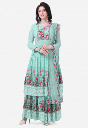 Digital Printed Georgette Pakistani Suit in Light Blue