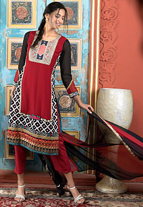 Digital Printed Georgette Pakistani Suit in Maroon