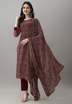 Digital Printed Georgette Pakistani Suit in Maroon
