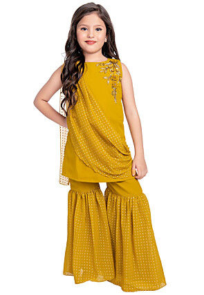 Digital Printed Georgette Pakistani Suit in Mustard