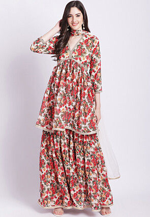 Digital Printed Georgette Pakistani Suit in Off White