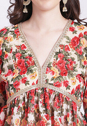 Digital Printed Georgette Pakistani Suit in Off White