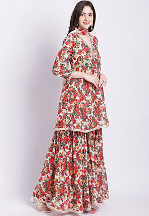 Digital Printed Georgette Pakistani Suit in Off White