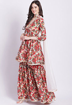 Digital Printed Georgette Pakistani Suit in Off White