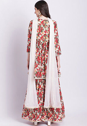 Digital Printed Georgette Pakistani Suit in Off White