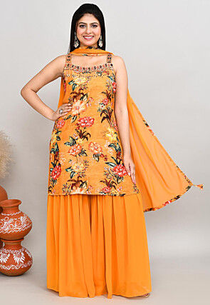 Digital Printed Georgette Pakistani Suit in Orange