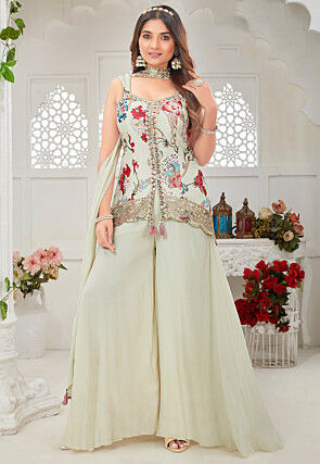 Digital Printed Georgette Pakistani Suit in Pastel Green