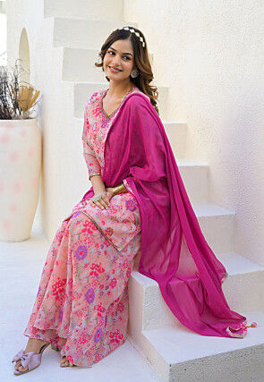 Digital Printed Georgette Pakistani Suit in Pink