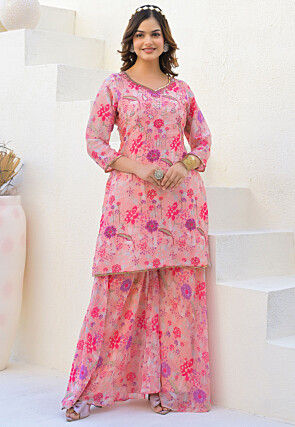 Digital Printed Georgette Pakistani Suit in Pink