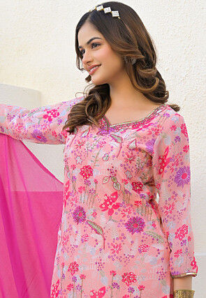 Digital Printed Georgette Pakistani Suit in Pink