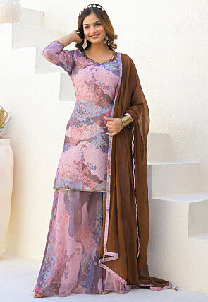 Digital Printed Georgette Pakistani Suit in Purple