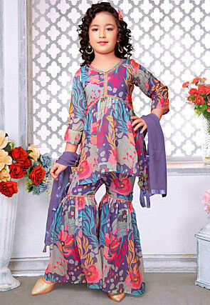 Digital Printed Georgette Pakistani Suit in Purple