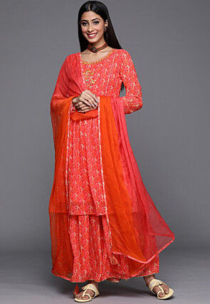 Digital Printed Georgette Pakistani Suit in Red