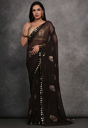 Digital Printed Georgette Saree in Black