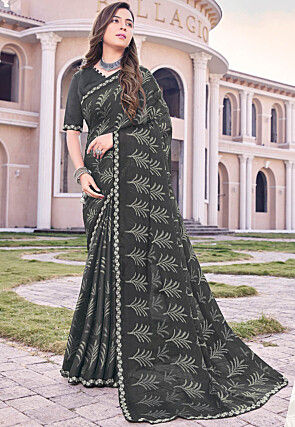 Digital Printed Georgette Saree in Black