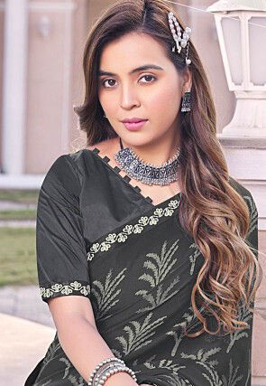 Digital Printed Georgette Saree in Black