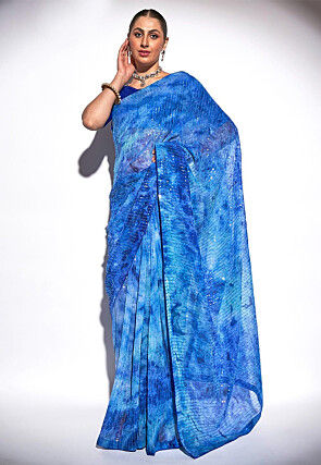 Digital Printed Georgette Saree in Blue