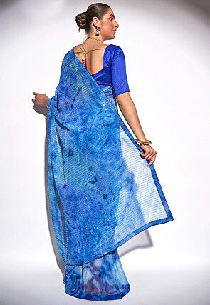 Digital Printed Georgette Saree in Blue