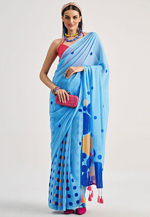 Digital Printed Georgette Saree in Blue