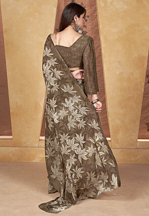 Digital Printed Georgette Saree in Brown