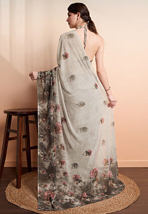 Digital Printed Georgette Saree in Fawn