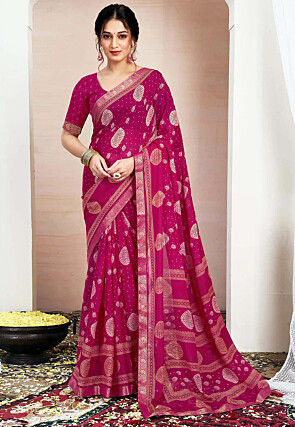 Digital Printed Georgette Saree in Fuchsia