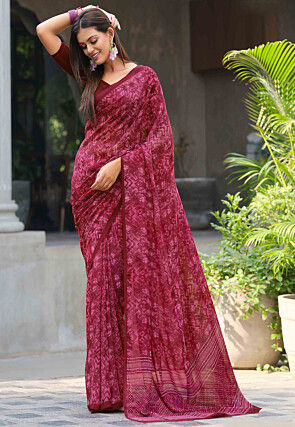 Digital Printed Georgette Saree in Fuchsia