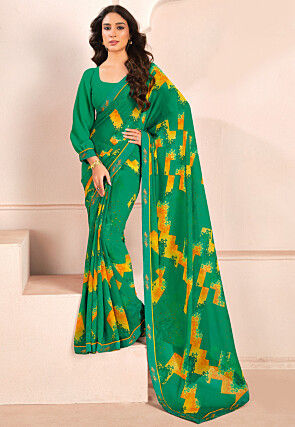 Digital Printed Georgette Saree in Green