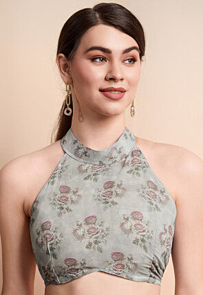 Digital Printed Georgette Saree in Grey