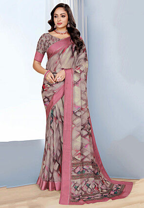 Digital Printed Georgette Saree in Grey