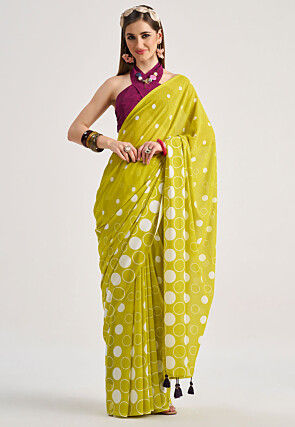 Digital Printed Georgette Saree in Light Green