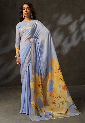 Digital Printed Georgette Saree in Light Purple