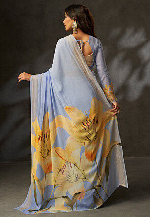 Digital Printed Georgette Saree in Light Purple