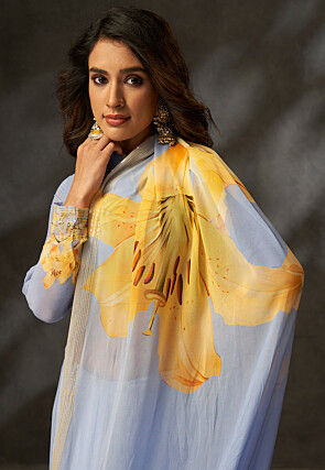 Digital Printed Georgette Saree in Light Purple