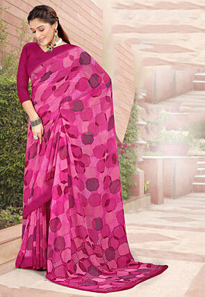 Digital Printed Georgette Saree in Magenta