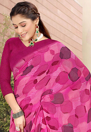 Digital Printed Georgette Saree in Magenta