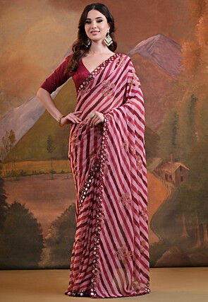 Digital Printed Georgette Saree in Maroon