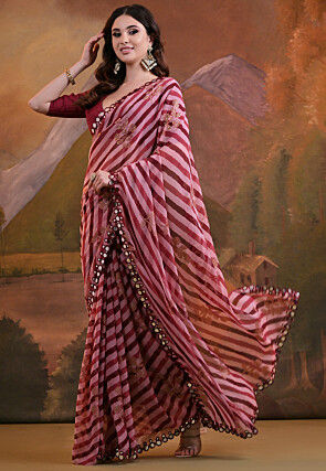 Digital Printed Georgette Saree in Maroon