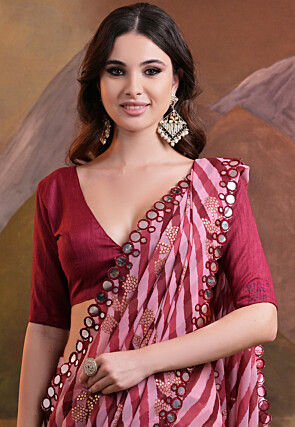 Digital Printed Georgette Saree in Maroon