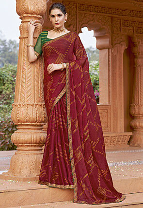 Digital Printed Georgette Saree in Maroon