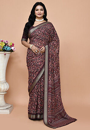 Digital Printed Georgette Saree in Maroon