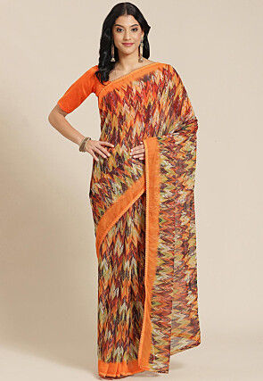 Digital Printed Georgette Saree in Multicolor