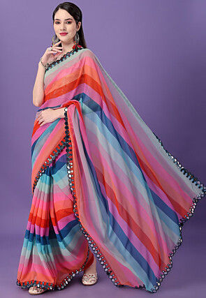 Digital Printed Georgette Saree in Multicolor