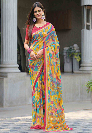 Digital Printed Georgette Saree in Multicolor